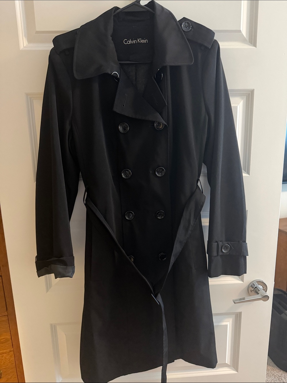 Calvin Klein Black Double-Breasted Trench Coat with Belt